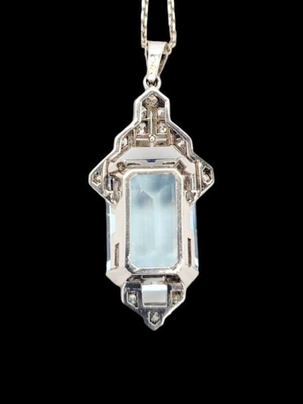 Art deco aquamarine and diamond pendant SKU: 7141 DBGEMS - image 2