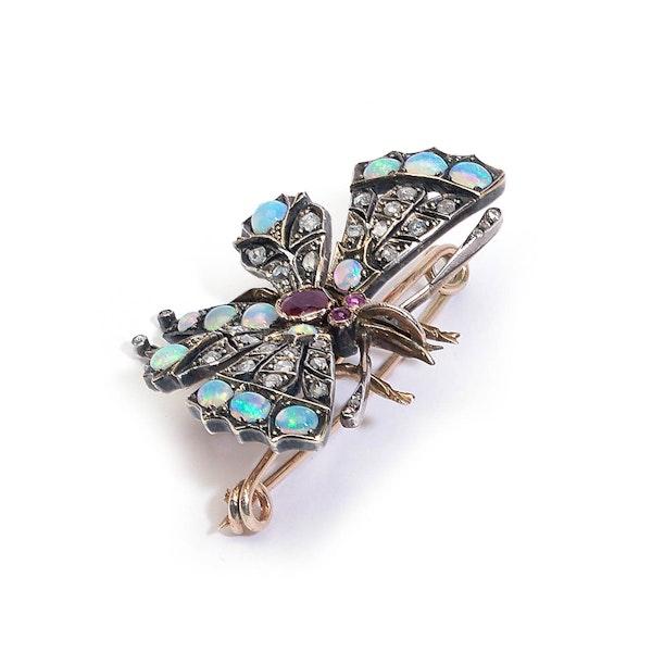 Antique Opal, Ruby and Diamond Butterfly Brooch, Circa 1890 - image 3