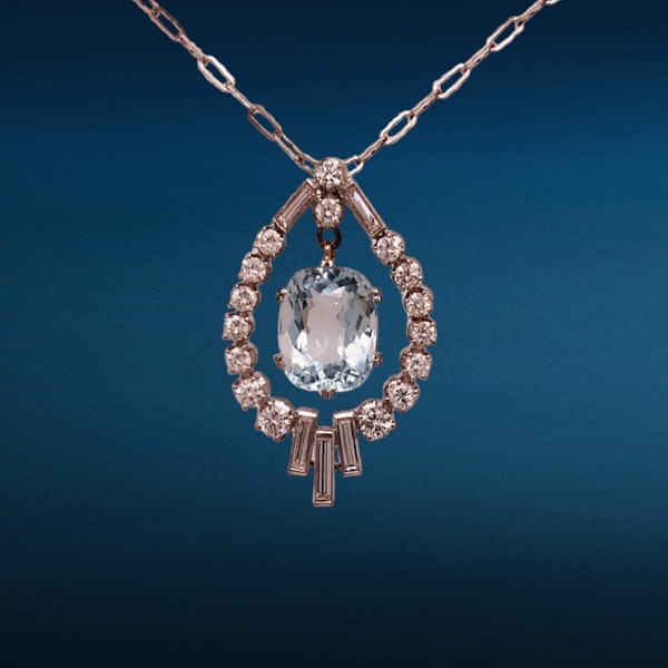 Deco Diamond and Aquamarine Pendant. - image 1