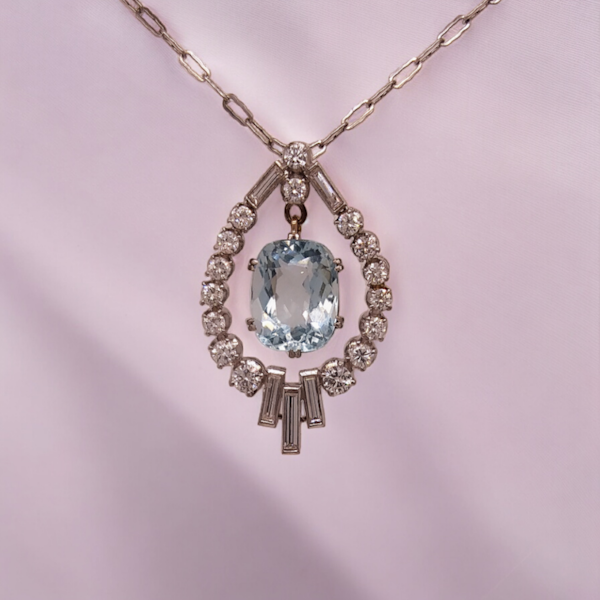 Deco Diamond and Aquamarine Pendant. - image 3
