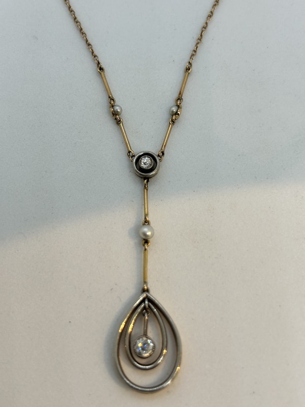 Lovely Edwardian diamond pearl pendant at Deco&Vintage Ltd - image 2