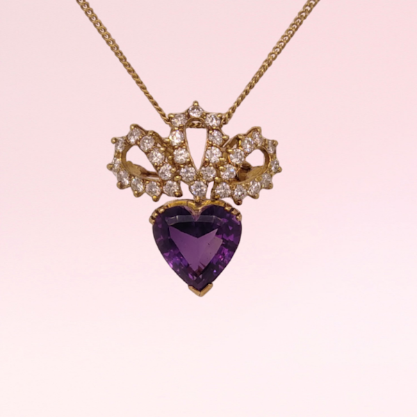 Vintage Amethyst & Diamond Heart Pendant/Brooch - image 1