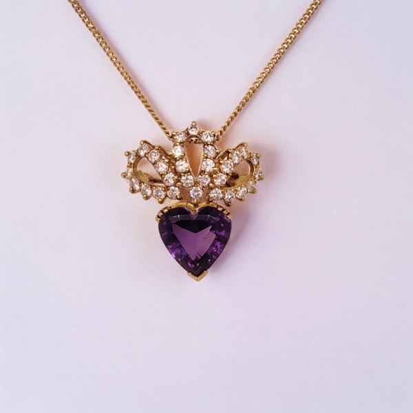 Vintage Amethyst & Diamond Heart Pendant/Brooch - image 2