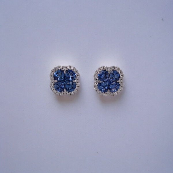 Fine Vibrant Blue Colour Sapphire And Diamond Earring Studs - image 1
