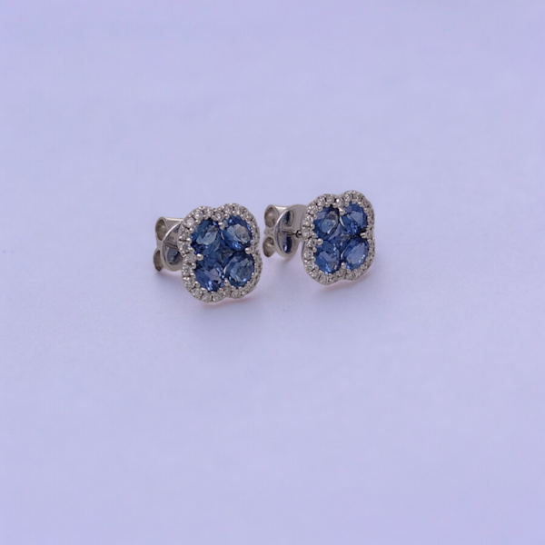 Fine Vibrant Blue Colour Sapphire And Diamond Earring Studs - image 3