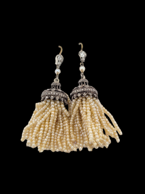 Pair of antique pearl tassel earrings with diamond tops SKU: 7165 DBGEMS