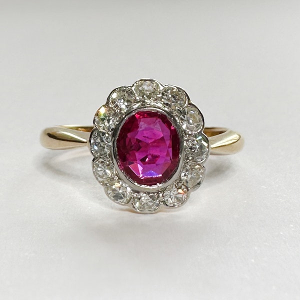 Burma Ruby and Diamond Oval Cluster Ring - image 1