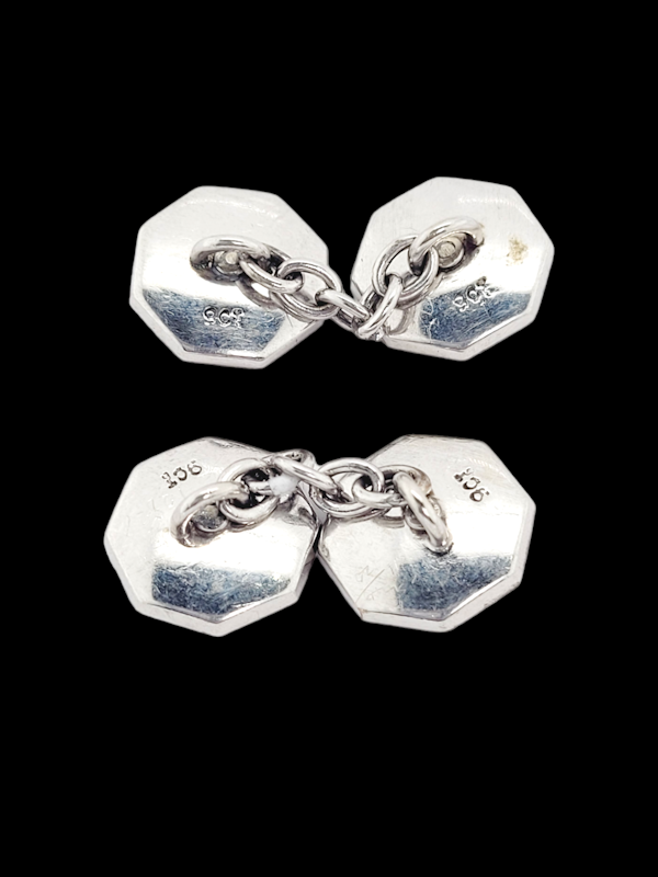 Art deco hexagonal mother of pearl and diamond cufflinks SKU: 7200 DBGEMS - image 2