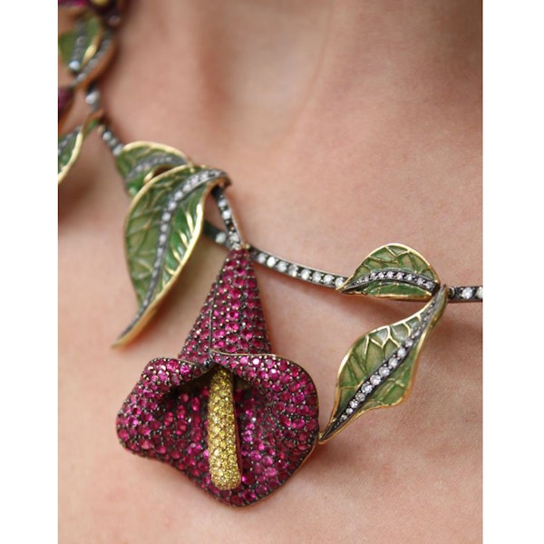 Moira Ruby, Diamond, Silver And Gold Calla Lily Necklace - image 5