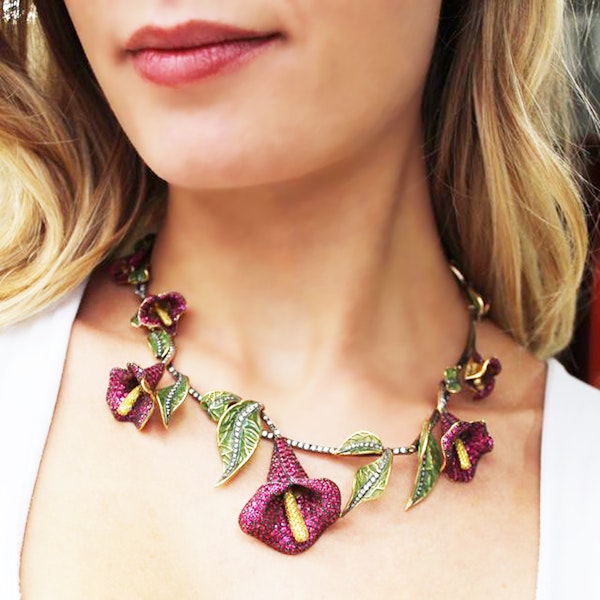 Moira Ruby, Diamond, Silver And Gold Calla Lily Necklace - image 6