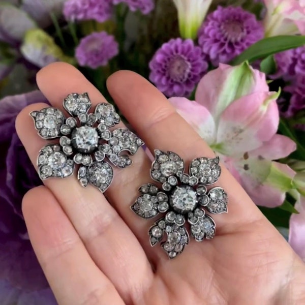 Antique Diamond Flower Earrings, Circa 1880 - image 6