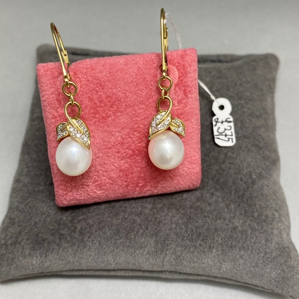 Cultured Pearl Diamond Earrings in 9ct Gold date circa 1970, Lilly's Attic since 2001 - image 1