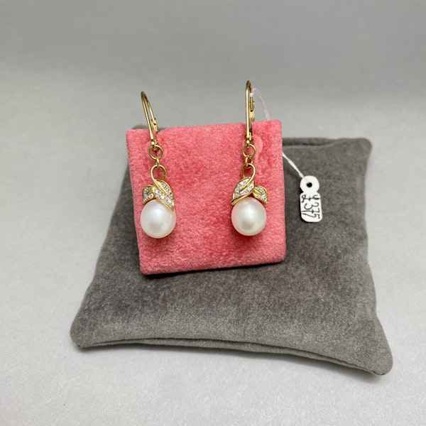 Cultured Pearl Diamond Earrings in 9ct Gold date circa 1970, Lilly's Attic since 2001 - image 2