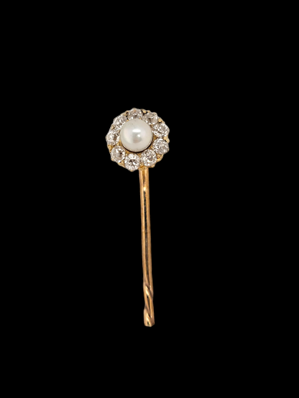 Antique pearl and old cut diamond stick pin SKU: 7216 DBGEMS - image 1