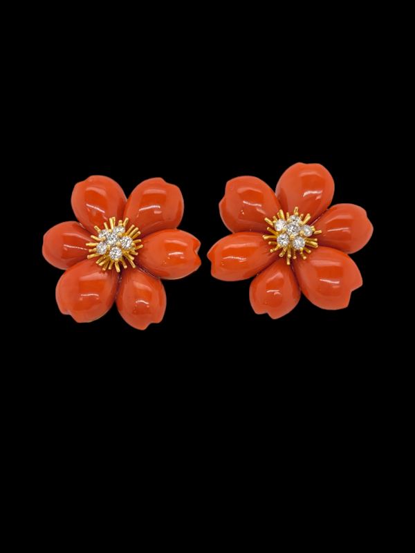 Vintage coral and diamond flower earrings SKU: 7222 DBGEMS - image 3