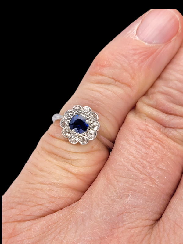 Antique sapphire and diamond daisy cluster ring SKU: 7223 DBGEMS - image 3