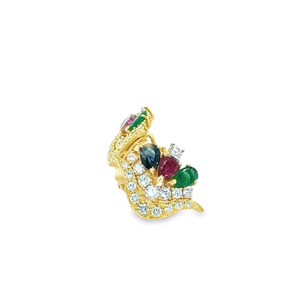 Multicolour Emerald, Ruby, Sapphire & diamond Cluster Earrings - image 1