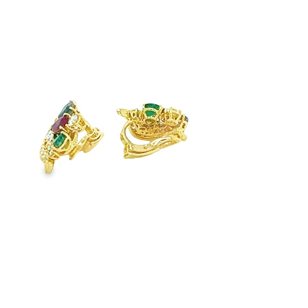 Multicolour Emerald, Ruby, Sapphire & diamond Cluster Earrings - image 3