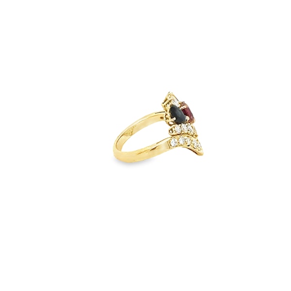 Multicolour Emerald, Ruby, Sapphire & Diamond Cluster Ring - image 4