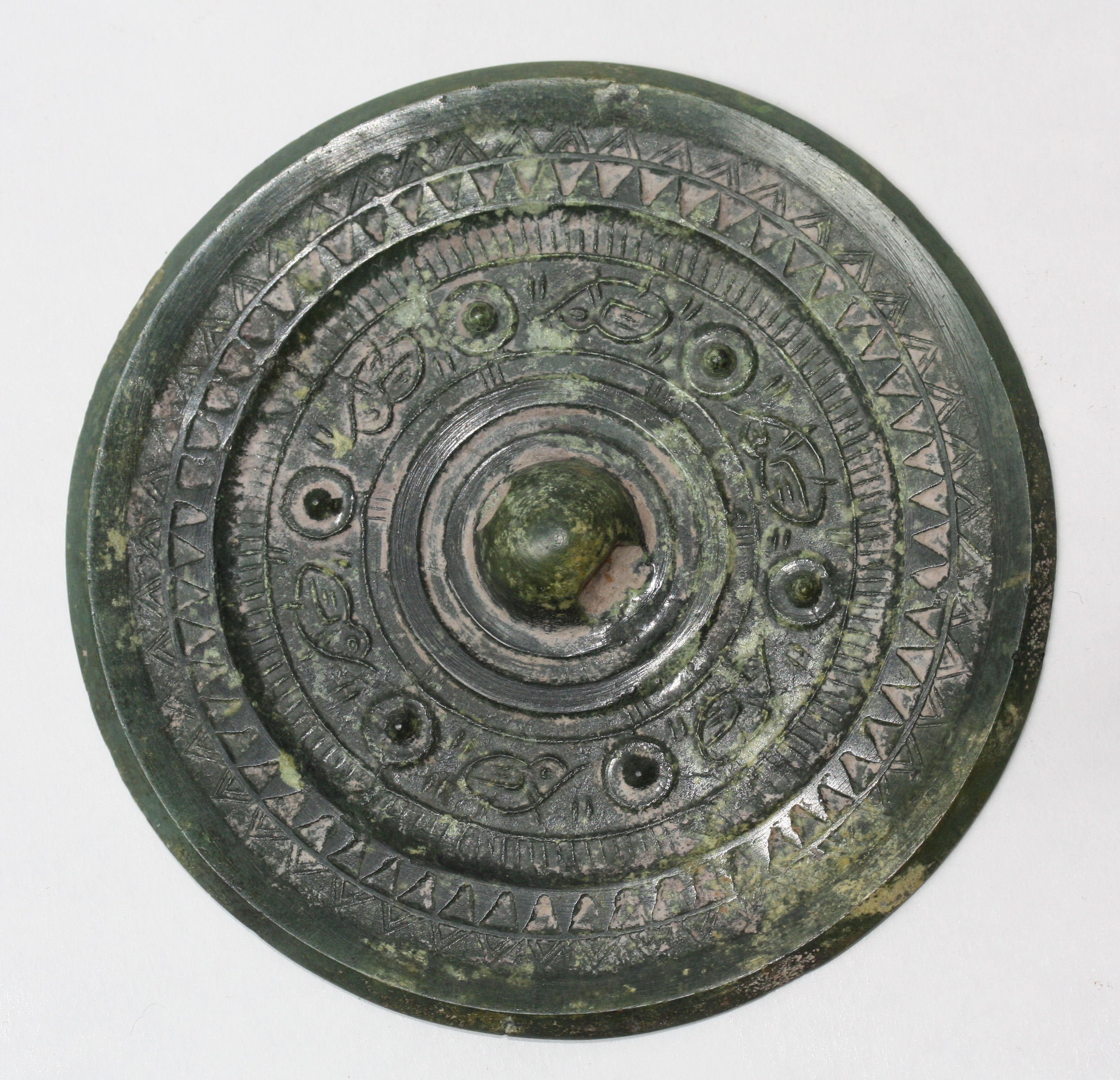 Chinese Circular Bronze Mirror, Han Dynasty (206 B.C. - 220 A.D.)