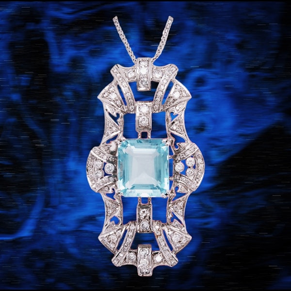 Art Deco Aquamarine and Diamond Pendant. - image 1