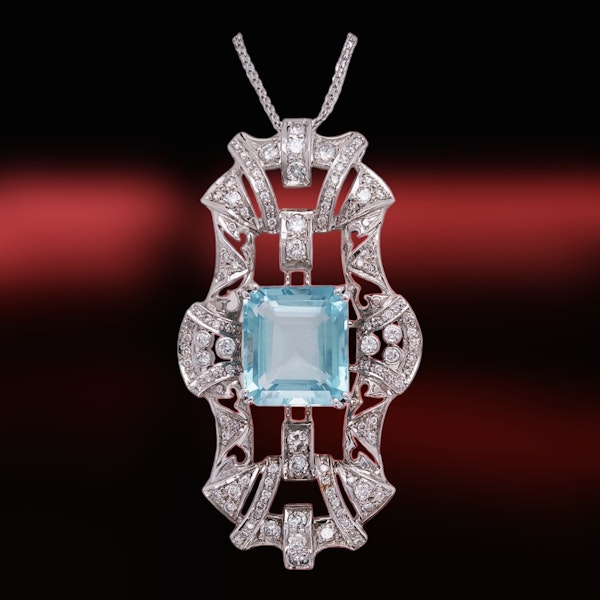 Art Deco Aquamarine and Diamond Pendant. - image 2