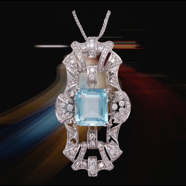 Art Deco Aquamarine and Diamond Pendant. - image 3