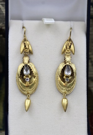 An exceptional pair of Antique 15 carat Yellow Gold and Crystal Earrings.