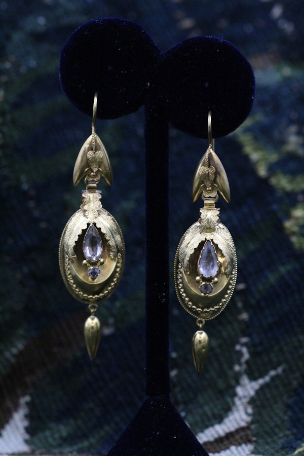 An exceptional pair of 15 carat Yellow Gold and Crystal Earrings. - image 4