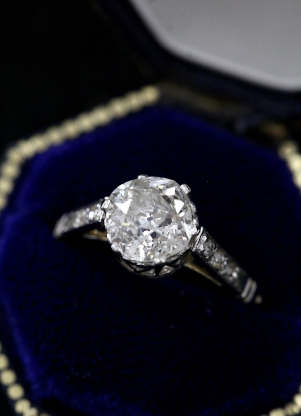 A very fine Platinum & 18 Carat Gold (tested), Old Cut Diamond Solitaire Ring, with Diamond Set Shoulders. Circa 1930. - image 1