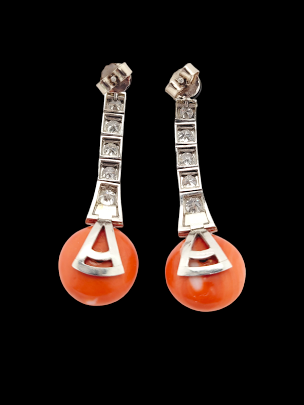 Art deco onyx diamond and coral drop earrings SKU: 7248 DBGEMS - image 3