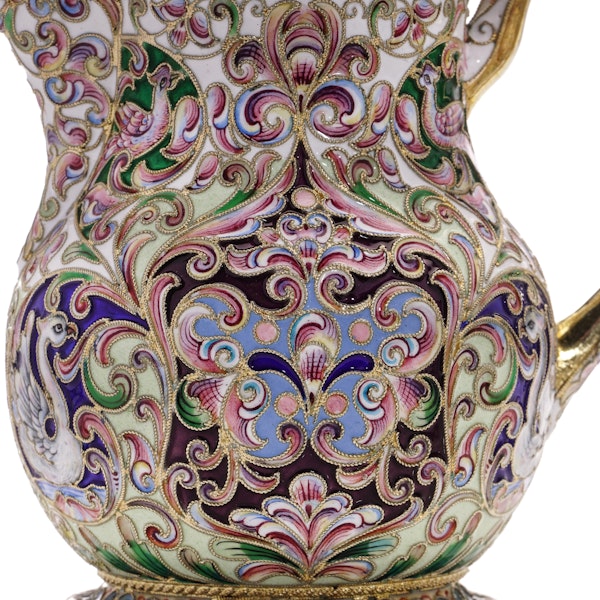 Antique Russian silver and shaded enamel sugar bowl and creamer by Orest Kurlukov, Moscow, circa 1900 - image 10