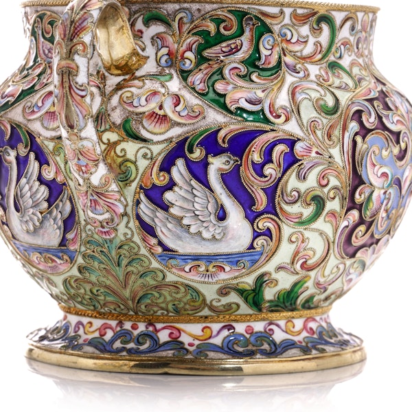 Antique Russian silver and shaded enamel sugar bowl and creamer by Orest Kurlukov, Moscow, circa 1900 - image 8