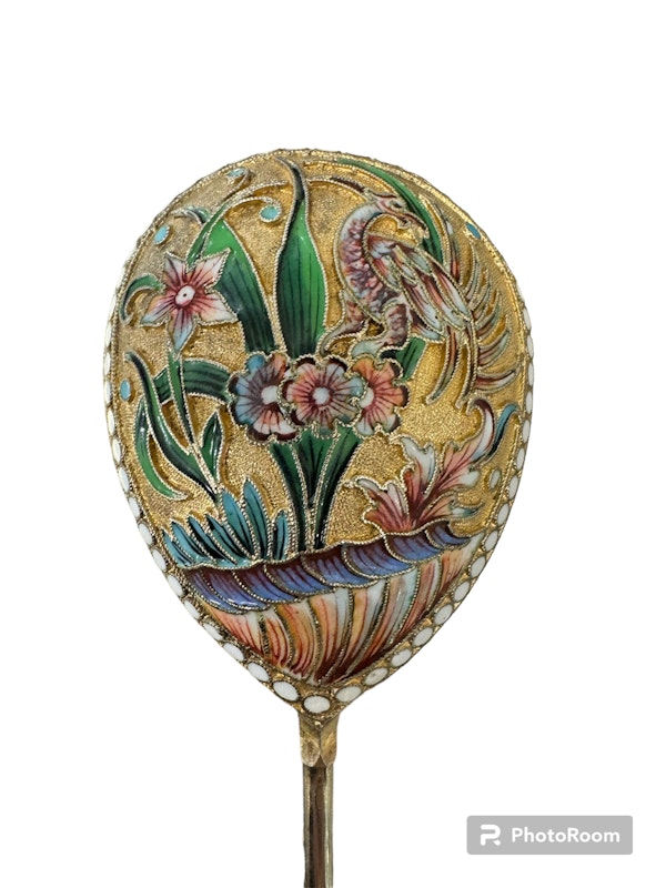 Antique Russian silver gilt and cloisonné shaded enamel pair of spoons, Moscow, circa 1900 - image 2