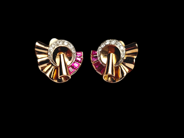 Stylish 1940's ruby and diamond earrings SKU: 7261 DBGEMS - image 3