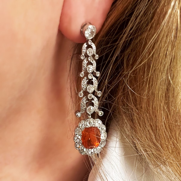 Garrards Fire Opal Diamond and Platinum Drop Earrings and Negligee Pendant Set, Circa 1920 - image 2