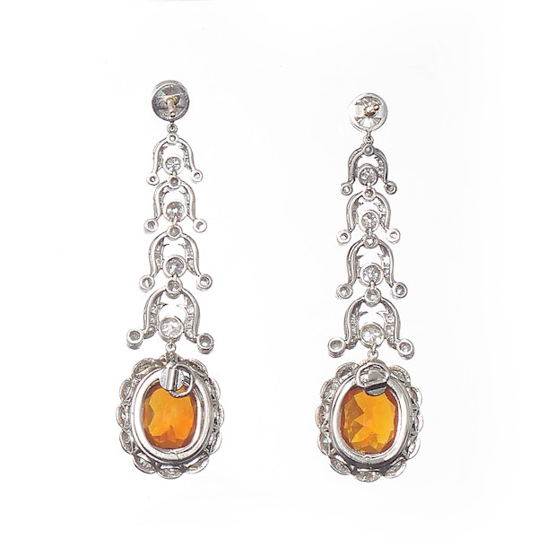 Garrards Fire Opal Diamond and Platinum Drop Earrings and Negligee Pendant Set, Circa 1920 - image 5