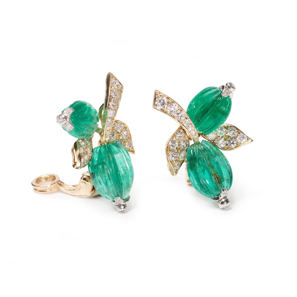 Vintage French Emerald Diamond and Gold Clip-on Earrings by André Vassort, Circa 1960 - image 3