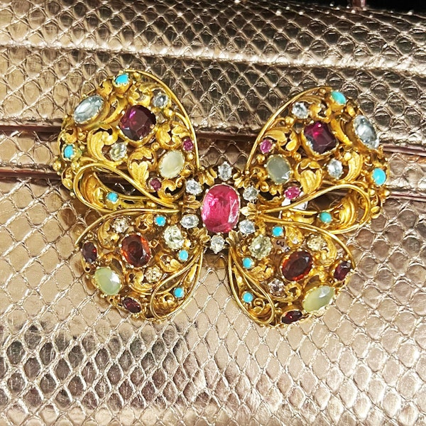 Antique Multi Gem and Gold Bow Brooch, Circa 1860 - image 4