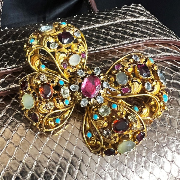 Antique Multi Gem and Gold Bow Brooch, Circa 1860 - image 7