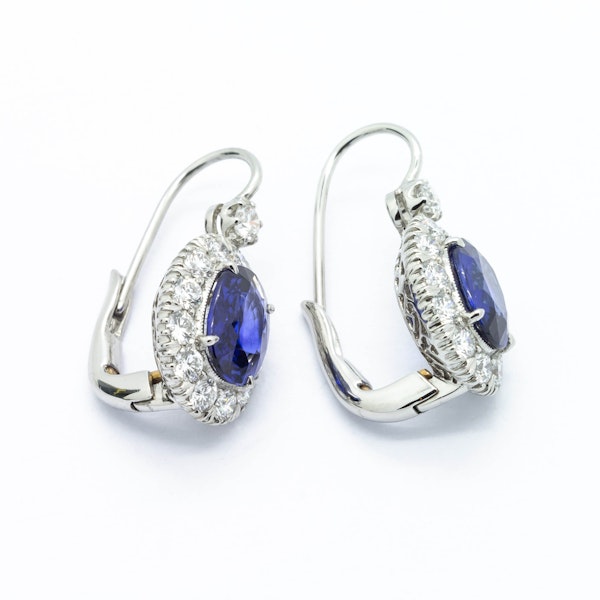 Modern Sapphire, Diamond and Platinum Cluster Drop Earrings - image 4