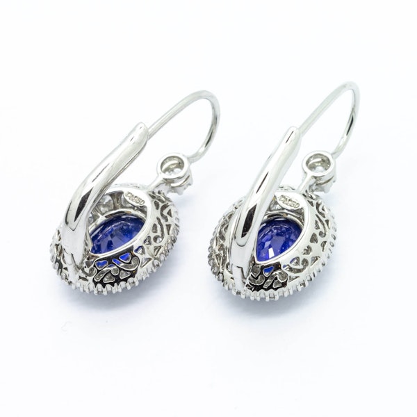 Modern Sapphire, Diamond and Platinum Cluster Drop Earrings - image 5