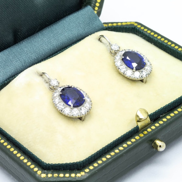 Modern Sapphire, Diamond and Platinum Cluster Drop Earrings - image 6