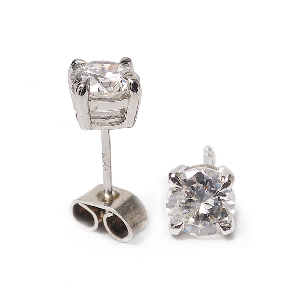 Modern Diamond and Platinum Four Claw Stud Earrings,  2.11 Carats - image 3