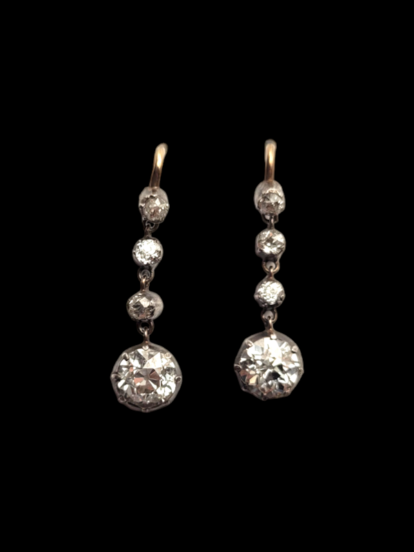 Pair of antique diamond drop earrings SKU: 7276 DBGEMS - image 1