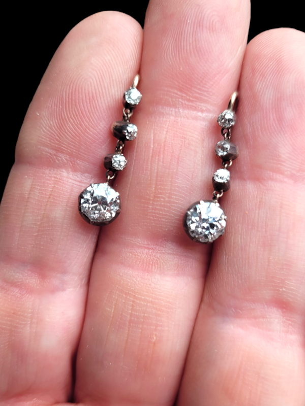 Pair of antique diamond drop earrings SKU: 7276 DBGEMS - image 2