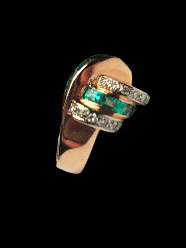 Stylish emerald and diamond 1930's Tank ring SKU: 7275 DBGEMS - image 1
