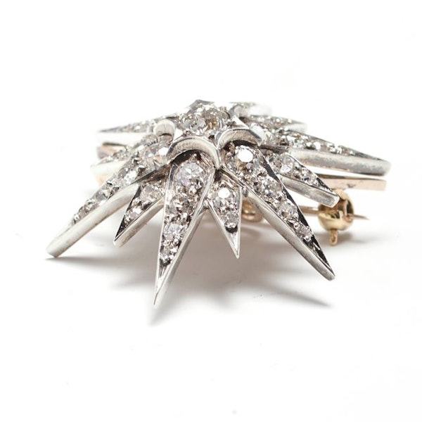 Antique Diamond and Silver Upon Gold Star Brooch, Circa 1890 - image 2
