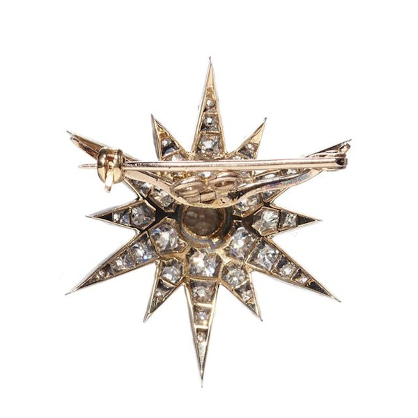 Antique Diamond and Silver Upon Gold Star Brooch, Circa 1890 - image 3