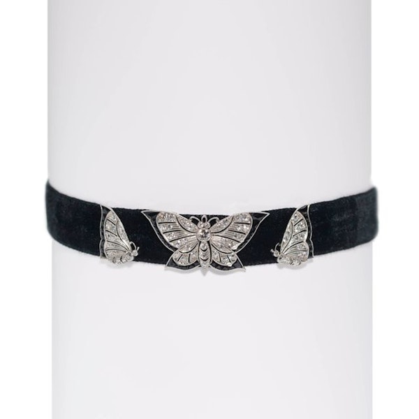 Art Deco Spaulding & Co. Diamond Black Onyx and Platinum Butterfly Choker, Circa - image 3
